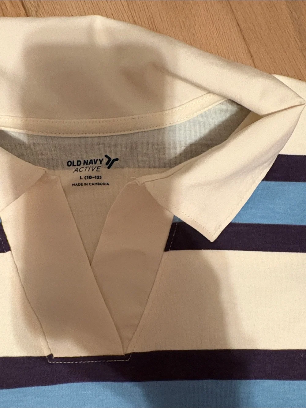Old Navy Cream Rugby Shirt with Blue & Navy Stripes